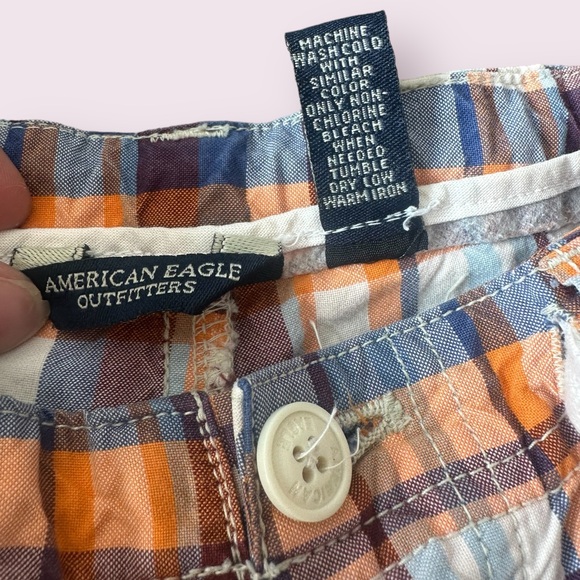 Women’s American Eagle Outfitters Orange Blue White Plaid Capri Pants Size 8 - Picture 6 of 10